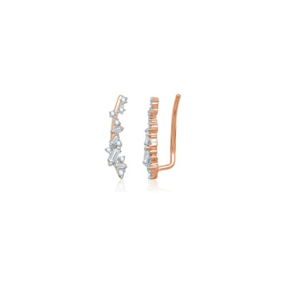 Boucles d'oreilles climber en or rose et diamants 0,21ct