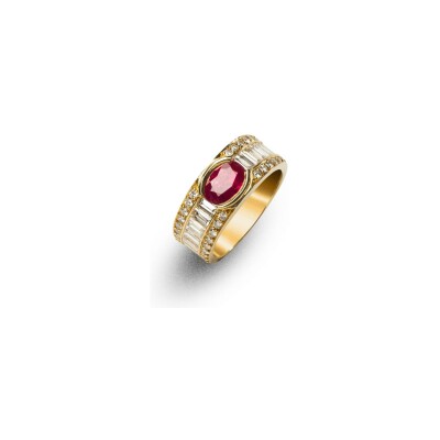 Bague Raynal en or jaune, diamant et rubis