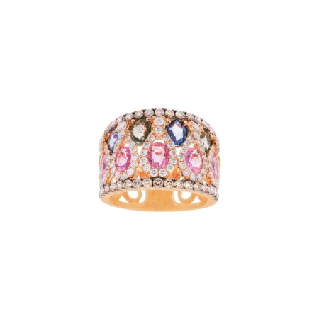 Bague Raynal Rainbow en or rose, diamants et saphirs