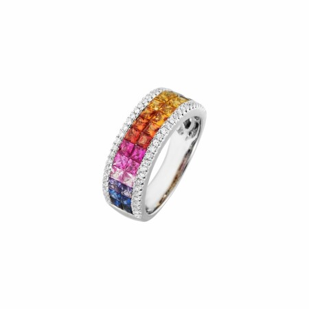 Bague Rainbow en or blanc, saphirs multicolores et diamants