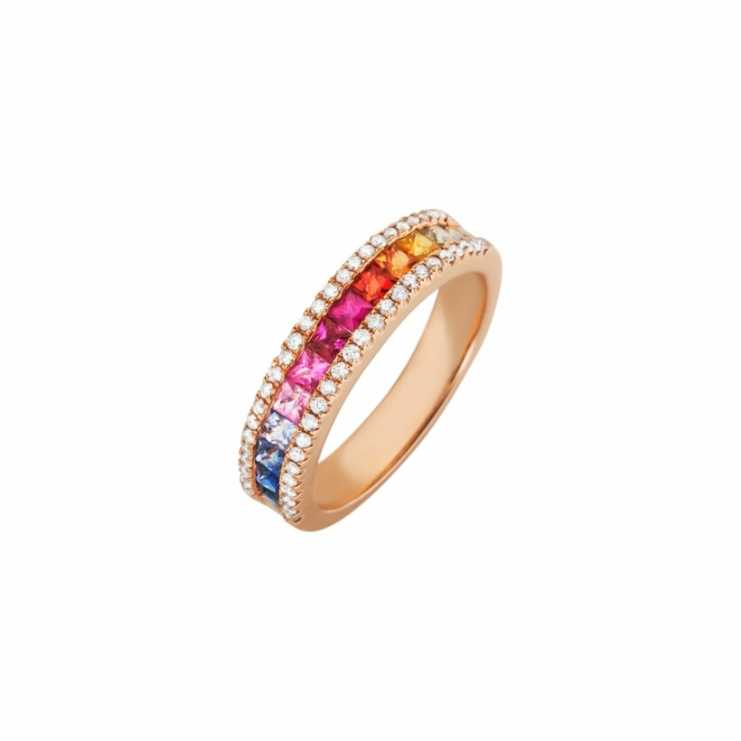 Arc En Ciel pink gold wedding ring half set with sapphires and diamonds