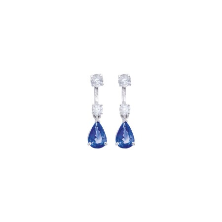 Boucles d'oreilles Raynal Flottantes en or blanc, diamants et saphirs