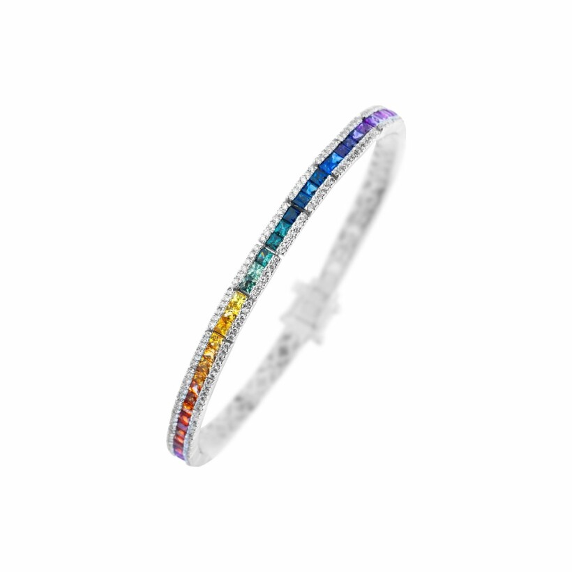 Bracelet Rainbow en or blanc, saphirs multicolores et diamants