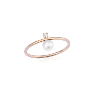 Bague Burato Sweet Pearls en or rose, perle de culture d'eau douce et diamants, taille 60