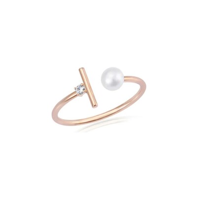 Bague Burato Sweet Pearls en or rose, perle de culture d'eau douce et diamants, taille 60