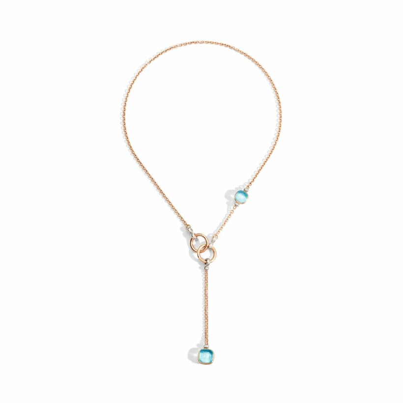 Pomellato Nudo necklace, rose gold, white gold, sky blue topaz and diamonds