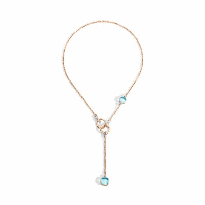 Collier Pomellato Nudo en or rose, or blanc, topazes bleu ciel et diamants