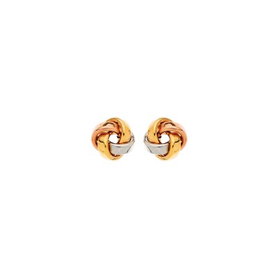 Boucles d'oreilles nœuds tricolores en or jaune, or blanc et or rose