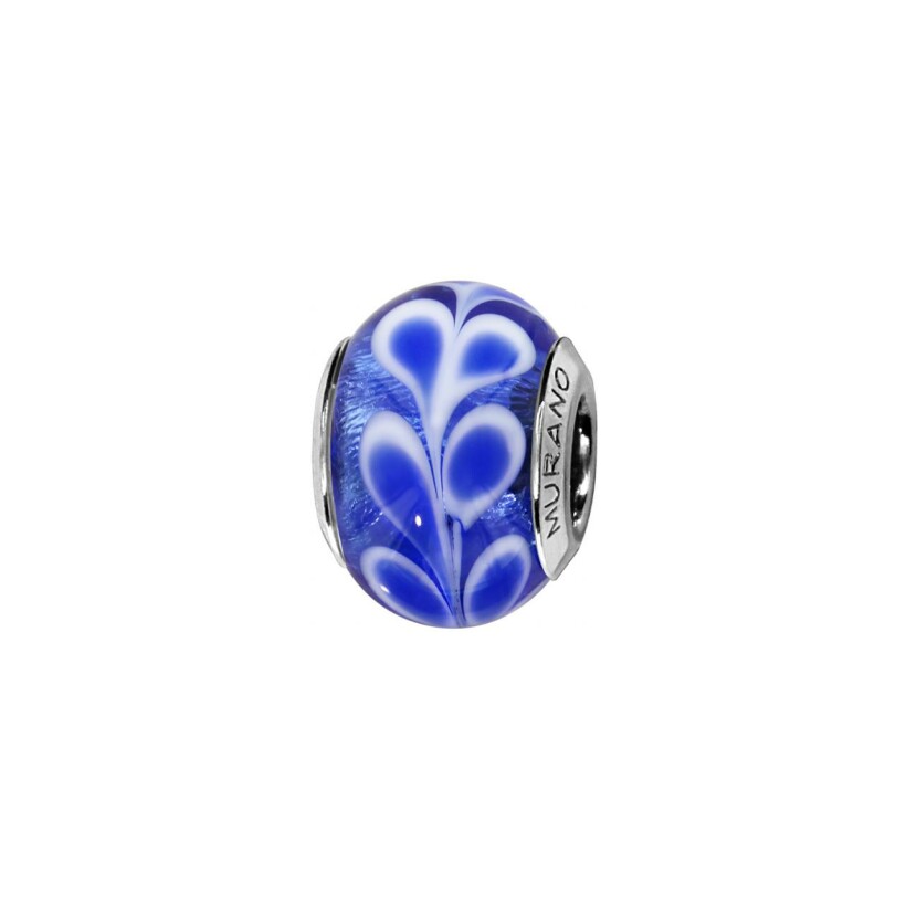 Charms en argent rhodié et verre de Murano bleu motif fleur