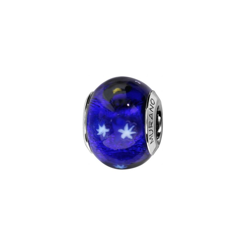 Charm en argent rhodié et verre de Murano bleu motif étoile
