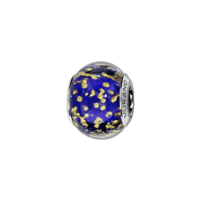 Charms coulissant argent rhodié murano véritable bleu
