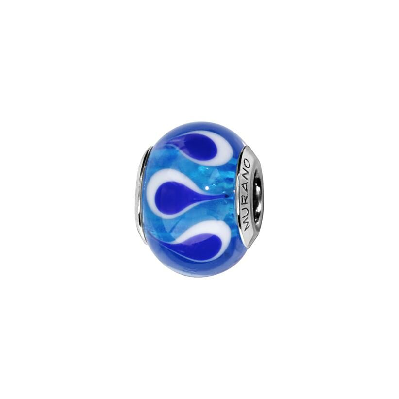 Charms coulissant argent rhodié murano véritable bleu