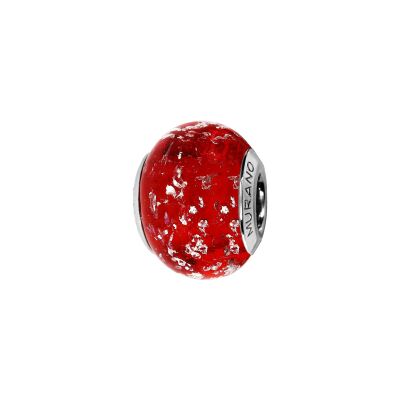Charms coulissant argent rhodié murano véritable rouge eclat argenté