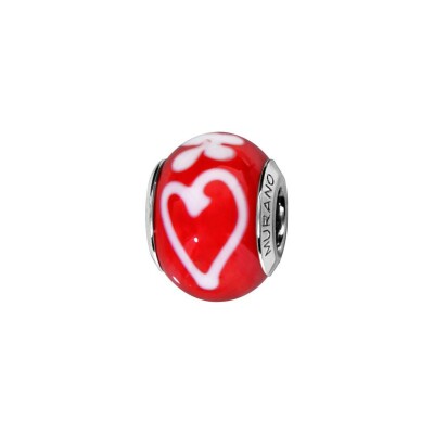 Charms coulissant argent rhodié murano véritable rouge