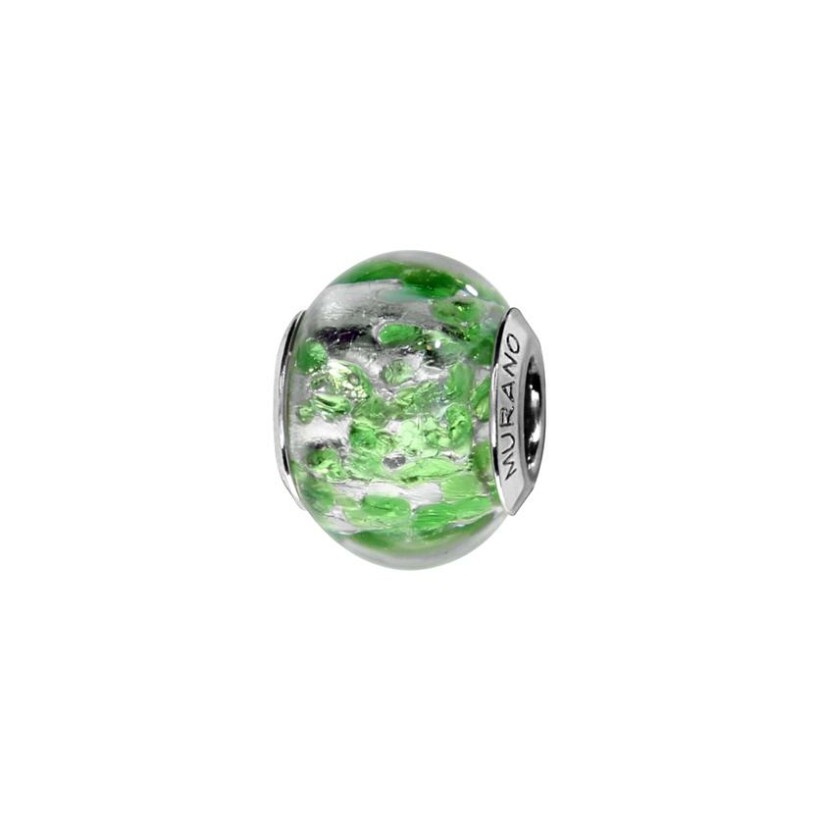 Charms coulissant argent rhodié murano véritable vert éclat