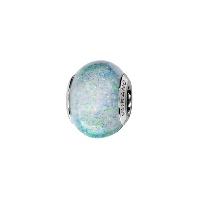 Charms coulissant argent rhodié murano véritable vert avec paillette
