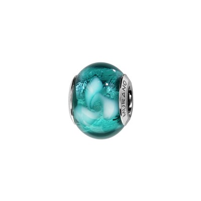 Charms coulissant argent rhodié murano véritable vert motif