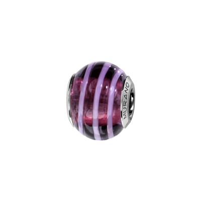 Charms coulissant argent rhodié murano véritable violet avec filet clair