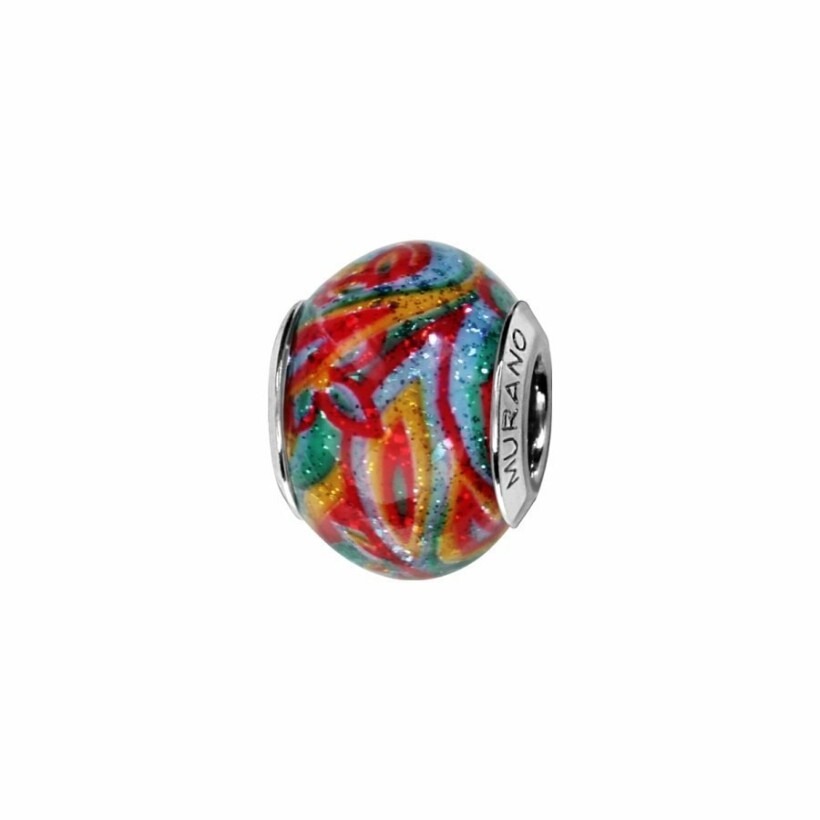 Charms coulissant argent rhodié murano multicolores