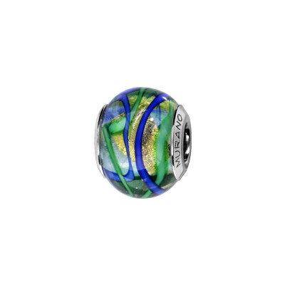 Charms coulissant argent rhodié murano vert bleu jaune