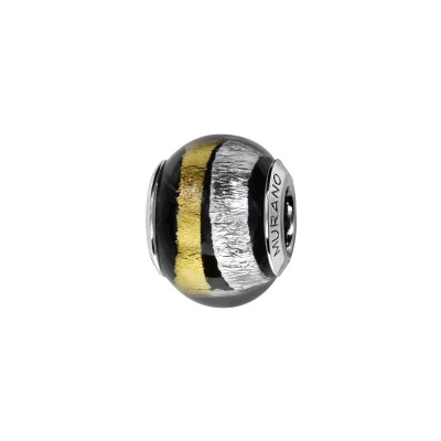Charms coulissant argent rhodié murano zebres blanc jaune noir