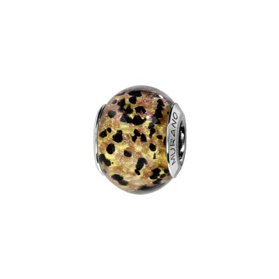 Charms coulissant argent rhodié murano peau de betes jaune et noir