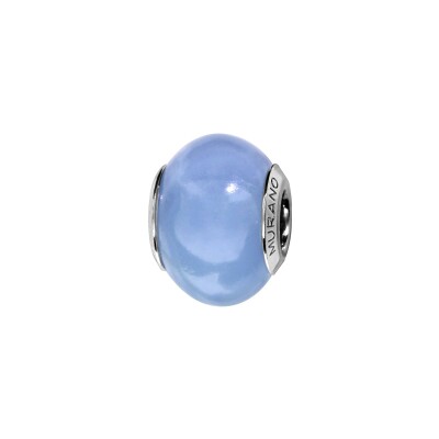 Charms coulissant argent rhodié murano fluorescence bleu