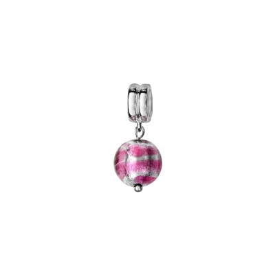 Charms coulissant argent rhodié murano suspendu rose