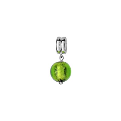 Charms coulissant argent rhodié murano suspendu vert