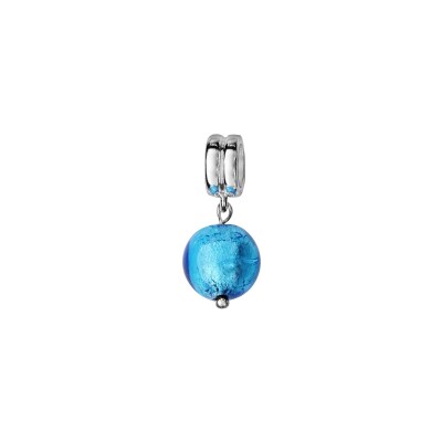 Charms coulissant argent rhodié murano suspendu bleu clair