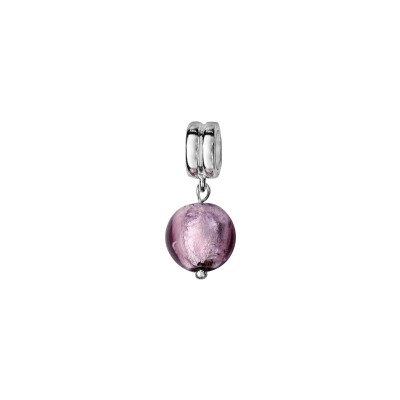 Charms coulissant argent rhodié murano suspendu violet clair