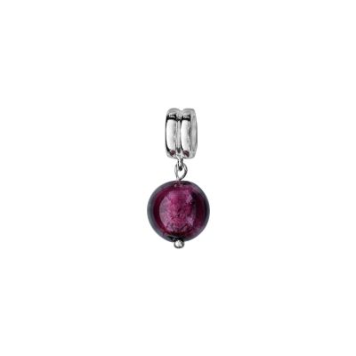 Charms coulissant argent rhodié murano suspendu violet