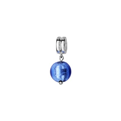 Charms coulissant argent rhodié murano suspendu bleu moyen