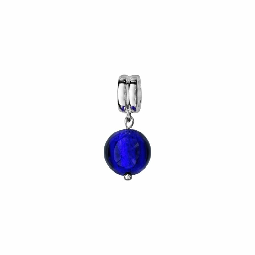 Charms coulissant argent rhodié murano suspendu bleu foncé