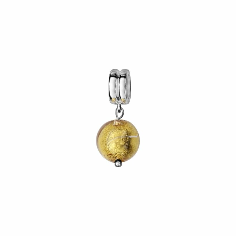 Charms coulissant argent rhodié murano suspendu jaune