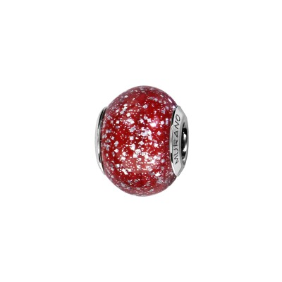 Charms coulissant argent rhodié murano rouge paillette