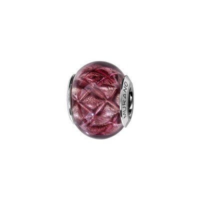 Charms coulissant argent rhodié murano violet quadrillage