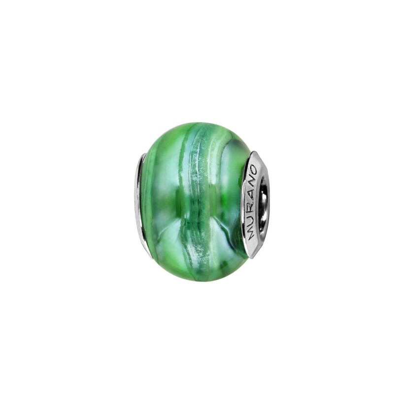 Charms coulissant argent rhodié murano nacré vert