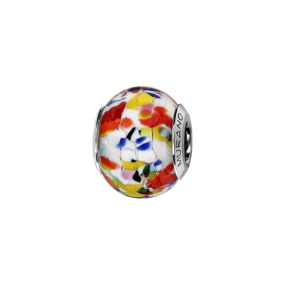 Charms coulissant argent rhodié murano multicolore fond blanc