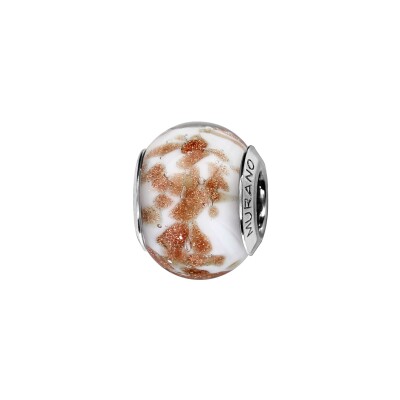 Charms coulissant argent rhodié murano fond blanc pailleté