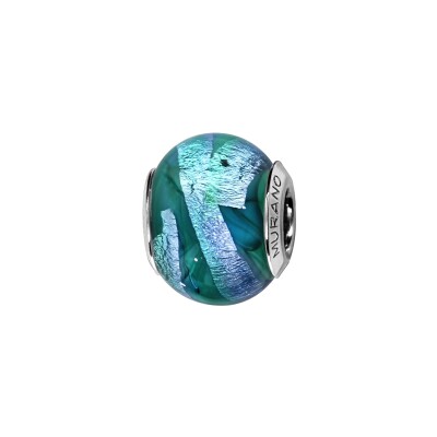 Charms coulissant argent rhodié murano vert rainure bleu