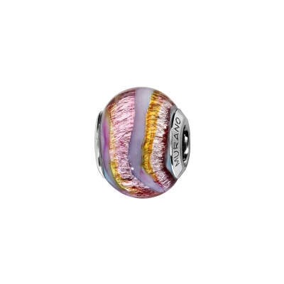 Charms coulissant argent rhodié murano rose rainure