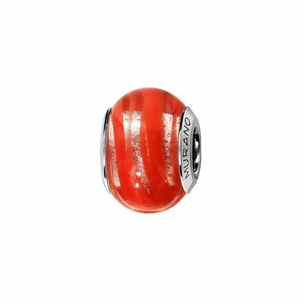 Charms coulissant argent rhodié murano rouge