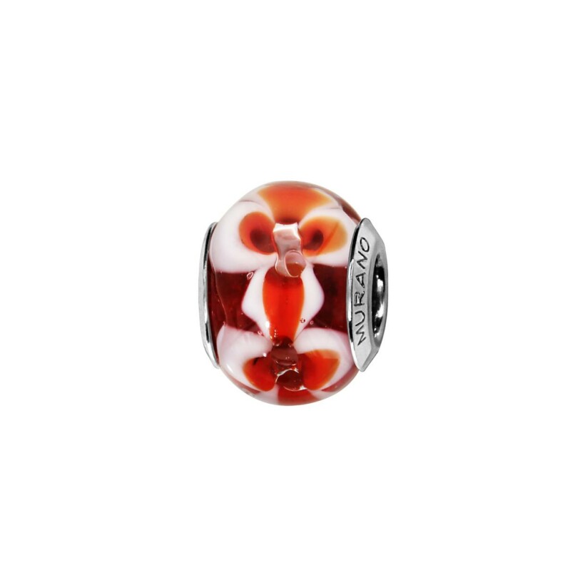 Charms en argent rhodié et verre de Murano fleur rouge