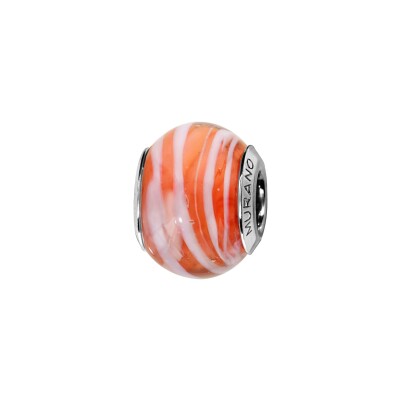 Charms coulissant argent rhodié murano orange filet blanc