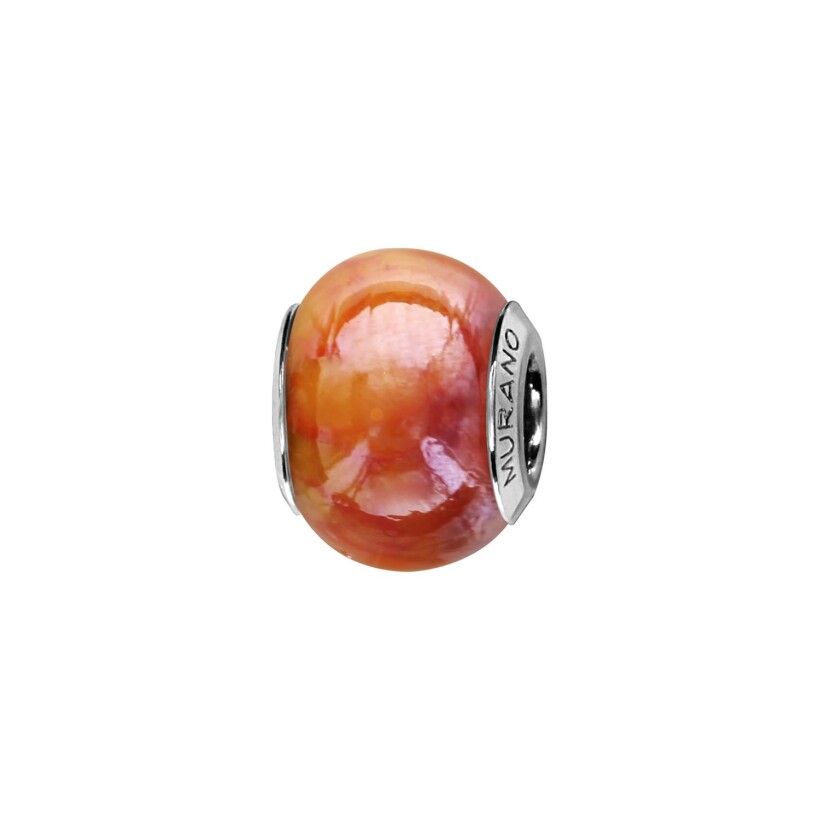 Charms coulissant argent rhodié murano orange nacré