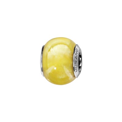 Charms coulissant argent rhodié murano jaune nacré