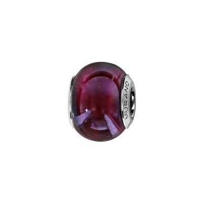 Charms coulissant argent rhodié murano fonce violet nacré