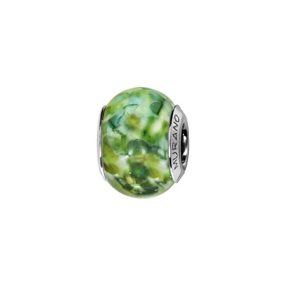 Charms coulissant argent rhodié murano vert nacré