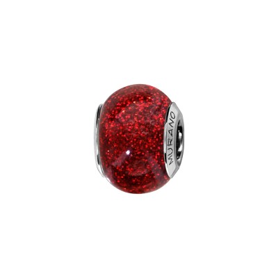 Charms coulissant argent rhodié murano rouge paillette